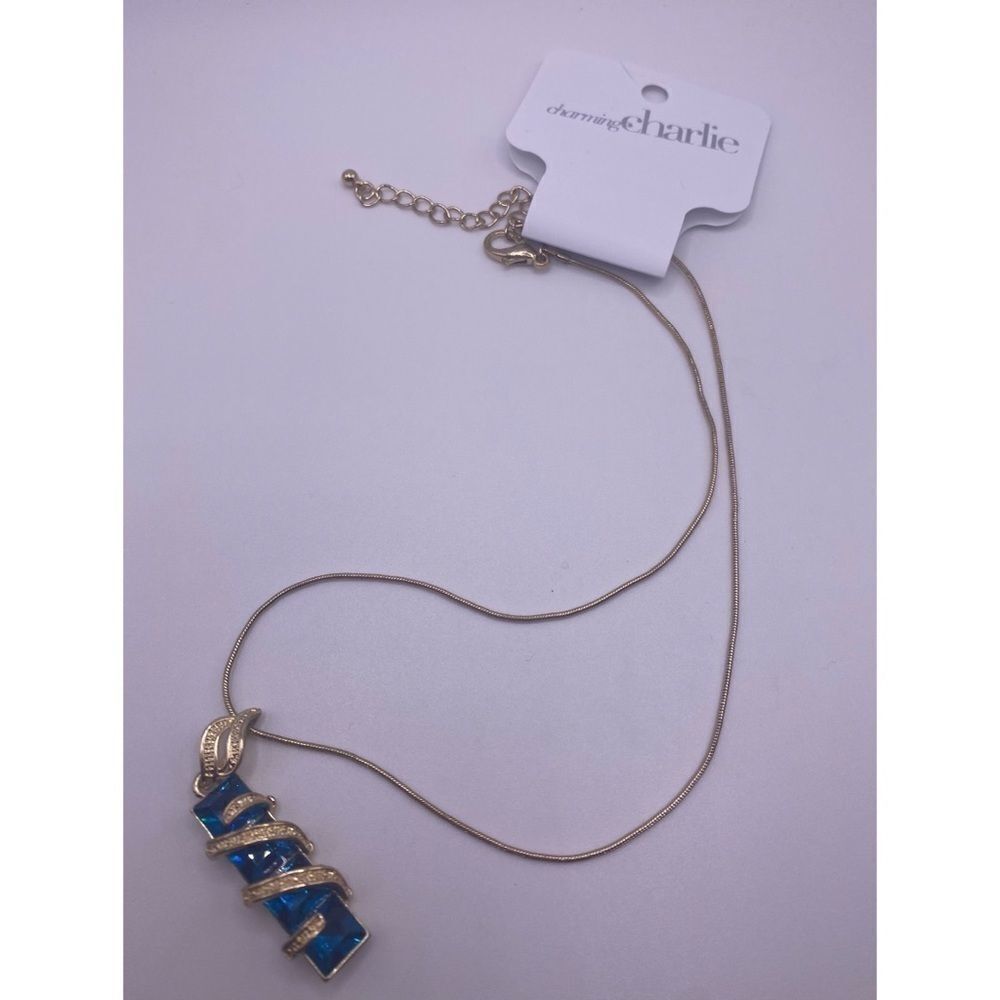 4/$20 Charming Charlie Bright Blue Pendant with Gold Snake